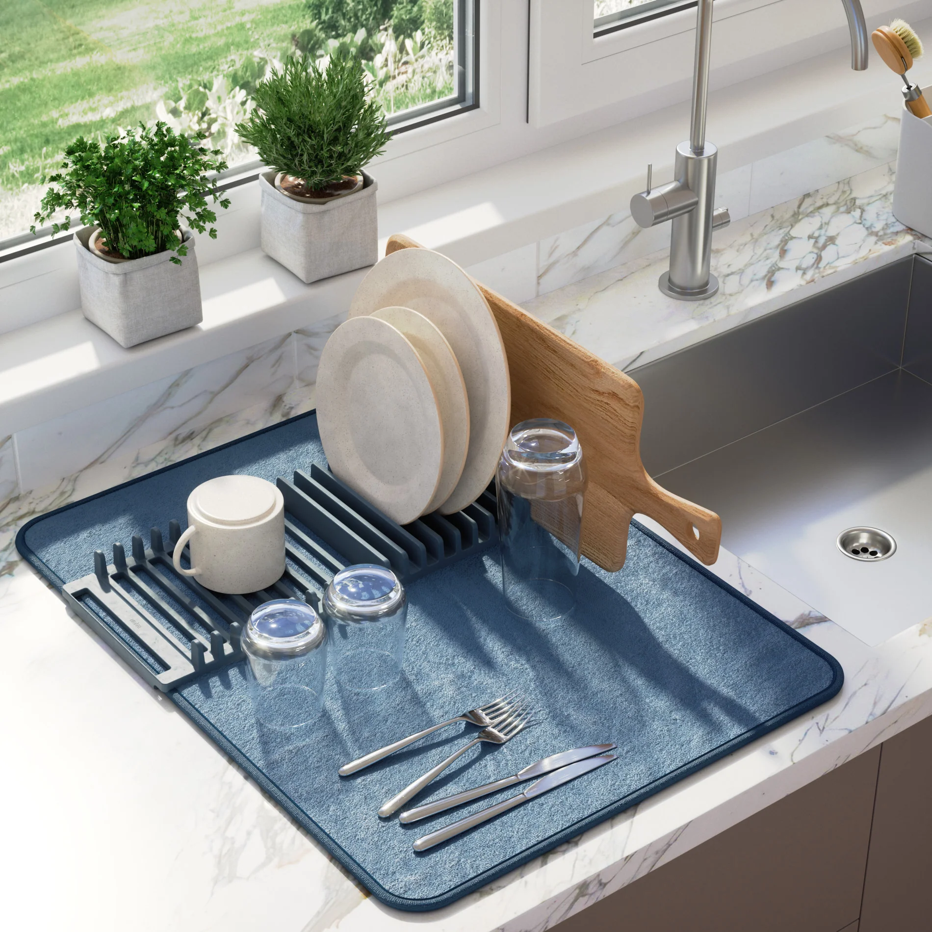 UMBRA UDry Dish Drying Rack with Mat - Image 8